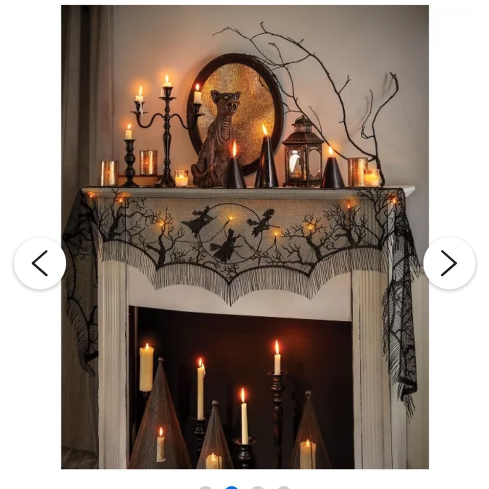 Black Halloween Mantel Scarf with LED Accents-Hocus Pocus.Creep it Real frame